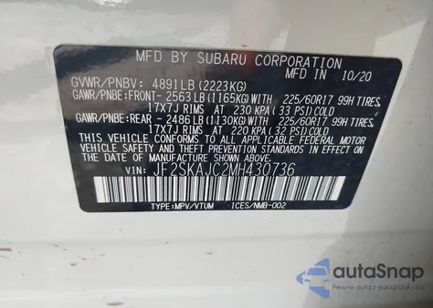 2021 Subaru Forester Premium z USA, uszkodzony, nr VIN JF2SKAJC2MH430736